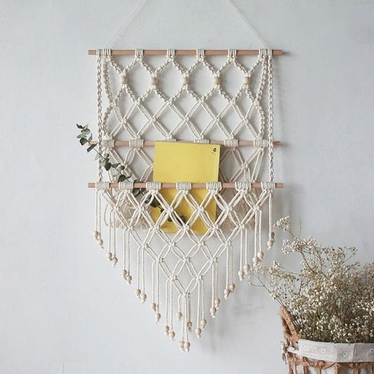 Filet de rangement mural macramé