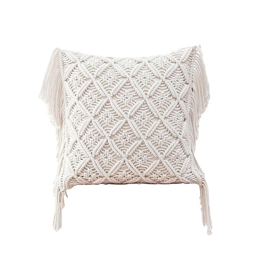 Coussin macramé blanc bohème
