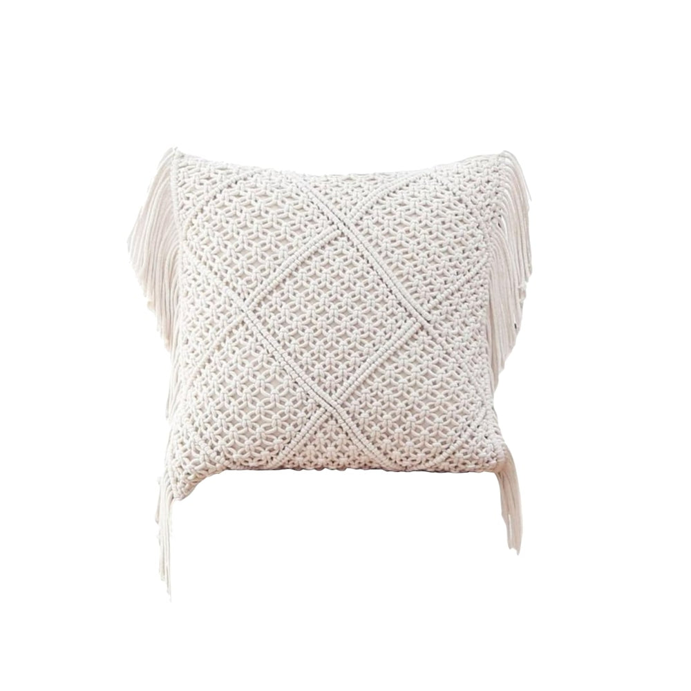 Coussin macramé écru