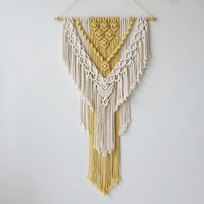 Macramé mural jaune moutarde