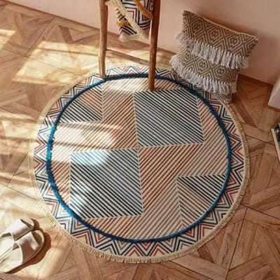 Tapis bohème rond en macramé
