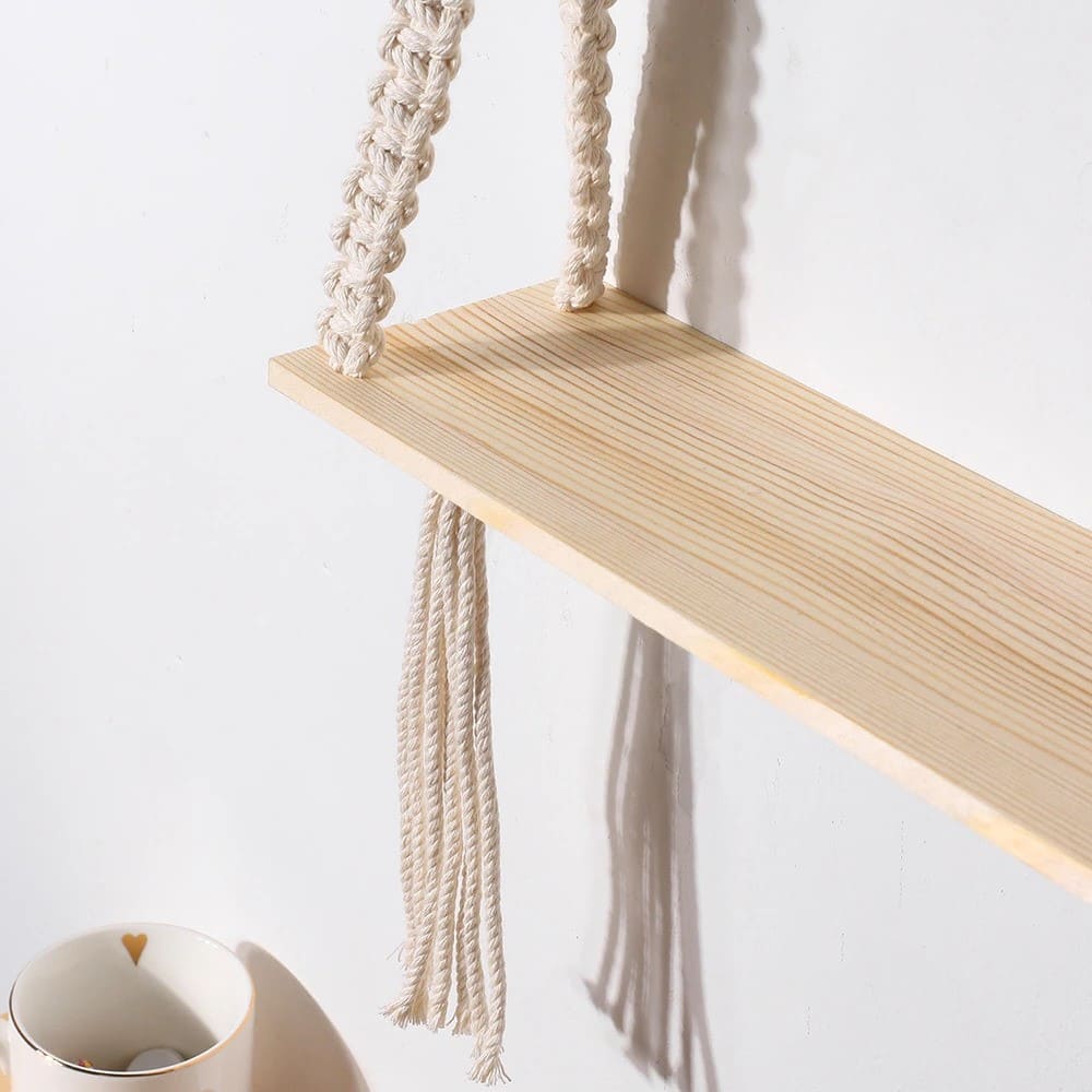 Étagère bois macramé