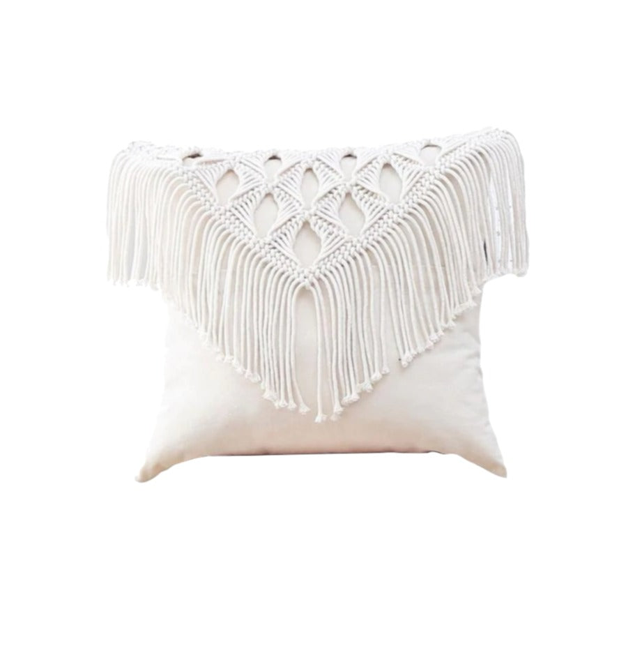 Coussin macramé blanc