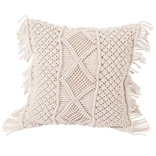 Coussin macramé beige