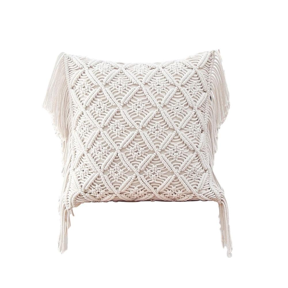 Coussin macramé blanc bohème
