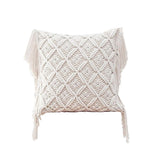 Coussin macramé blanc bohème