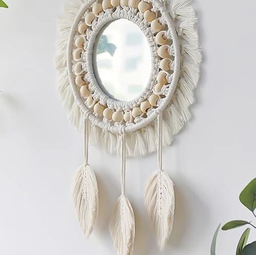 Miroir macramé plume