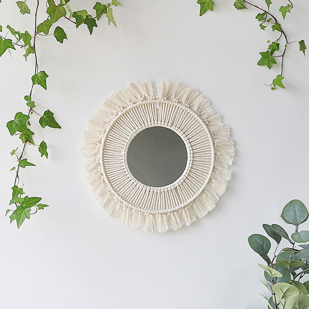 Miroir rond macramé